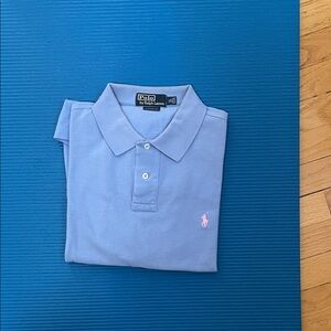 Polo by Ralph Lauren Men's light blue Polo Shirt with pink logo